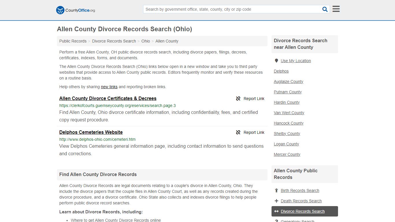 Allen County Divorce Records Search (Ohio) - County Office